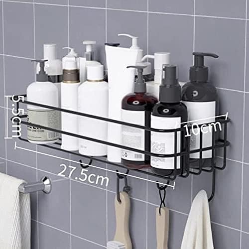 Kozykit Trends Bathroom Rack self with 4 Hooks to Hang Towel and More Hanging Items Stainless Steel, Iron Wall Shelf (Number of Shelves - 2, Black)