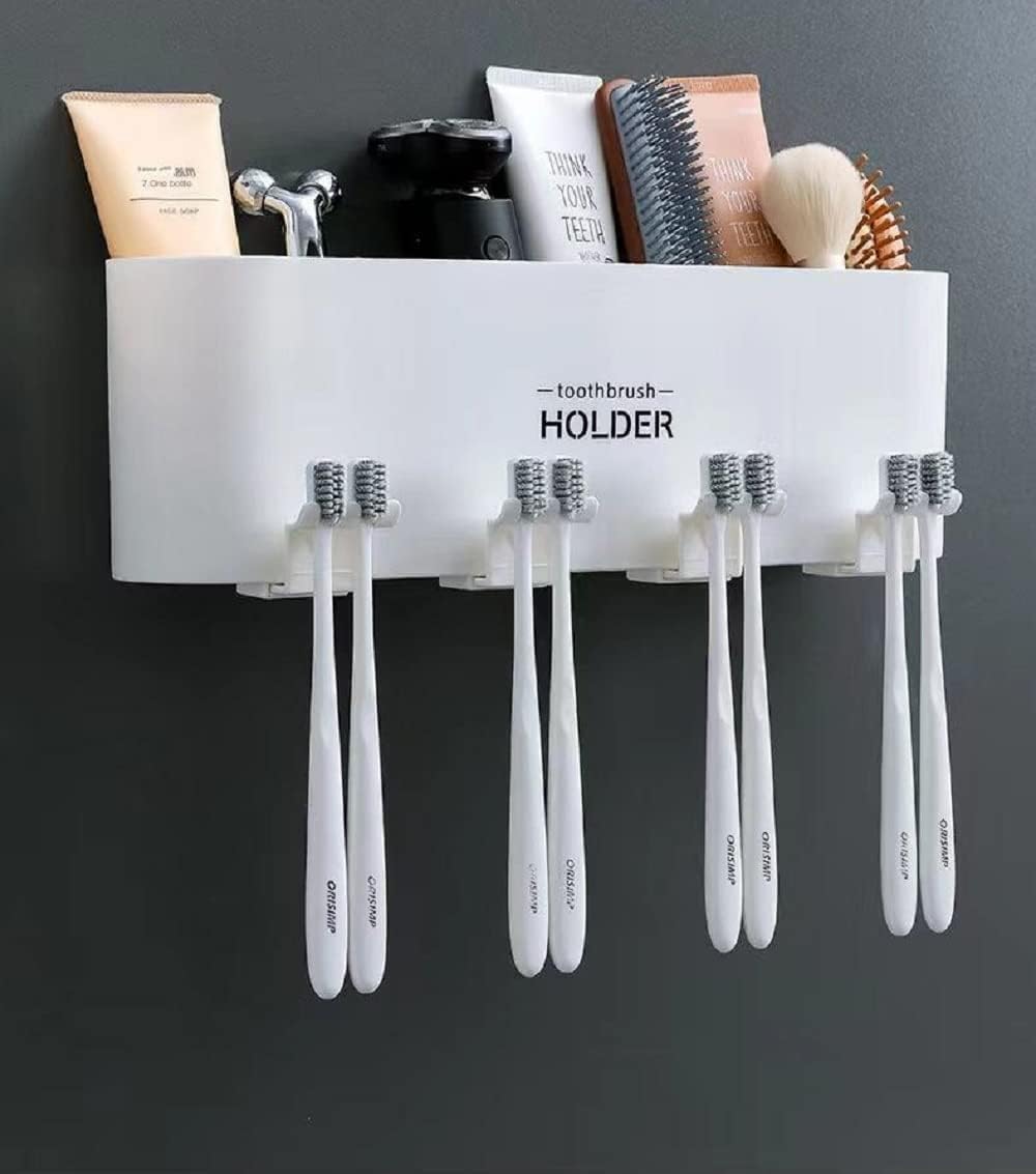 Kozykit Trends Tooth Brush Holder Wall Mounted for Bathroom with 2 Mouthwash Cups Bathroom Toothbrush Organizer | Multi-Compartment, Dustproof & Bathroom Storage (Toothbrush Holder)