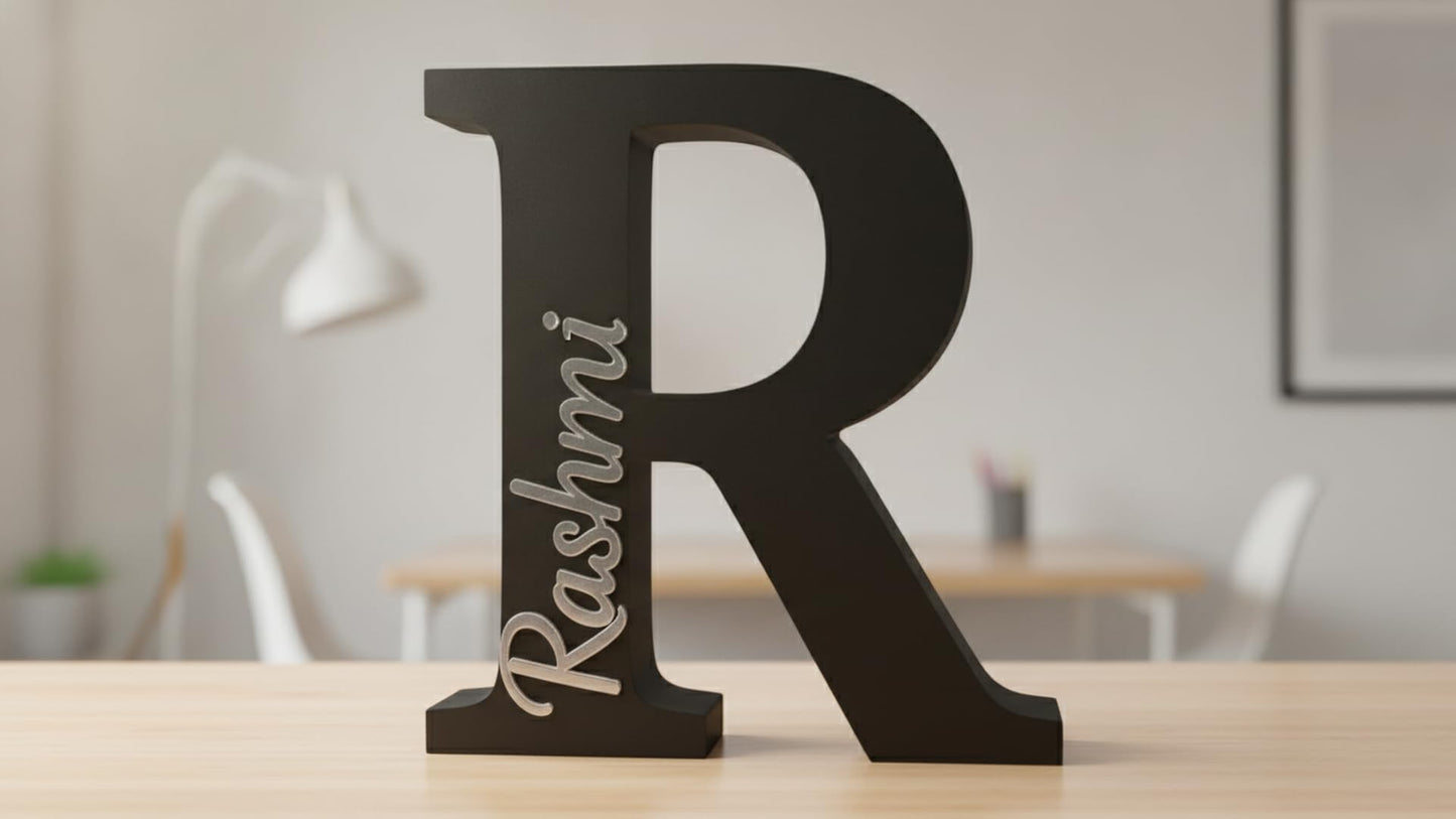 Personalised Name Letter Standing Sign Custom Table Decor | 3D Printed Alphabet Sign 16x14x2cm | Modern Home Room Decoration | Nursery Bedroom Office Wedding Gift Showpiece (Purple_Gourav)