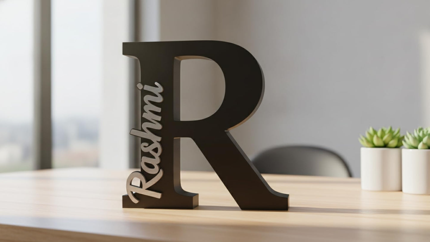 Personalised Name Letter Standing Sign Custom Table Decor | 3D Printed Alphabet Sign 16x14x2cm | Modern Home Room Decoration | Nursery Bedroom Office Wedding Gift Showpiece (Purple_Gourav)