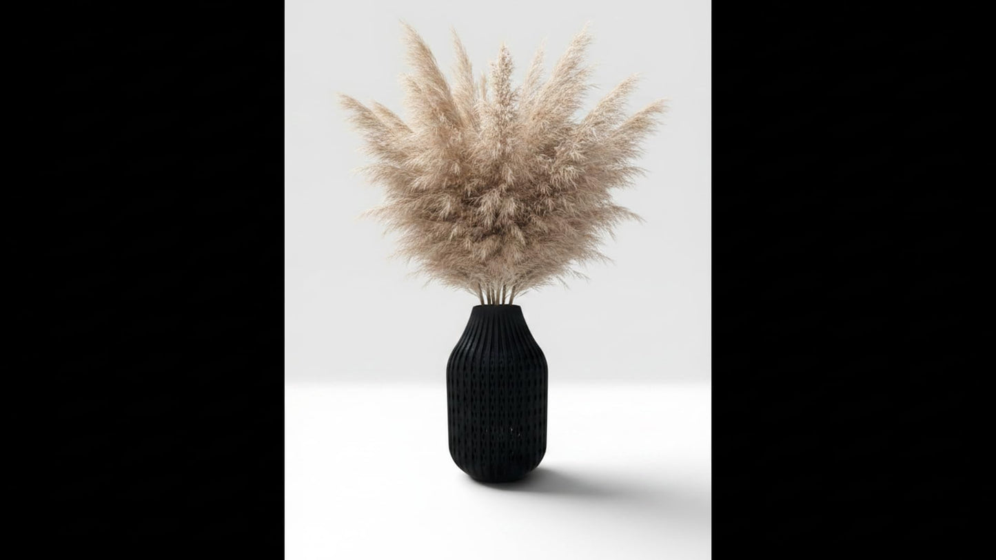 Modern Ribbed Decorative Flower Vase Set for Living Room Table Décor | Premium Matte Finish Blue & Black Vase for Home, Office, Bedroom & Center Table Styling | Artificial Flowers (Orange)