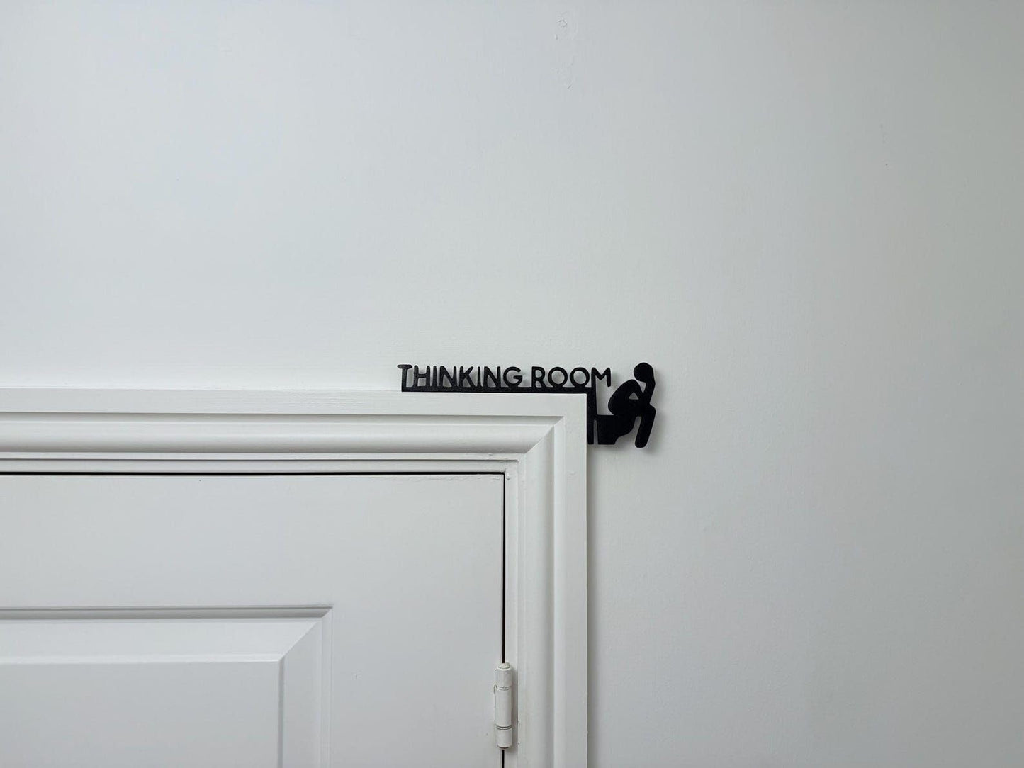Thinking Room Funny Bathroom Door Sign -Plastic Rust-Resistant Decor with Humorous Quotes | Black & white Matte Bathroom Signs for Restroom | 13.8''x3.2'' Unique Toilet Door Topper Decor pack of 2 (Black)