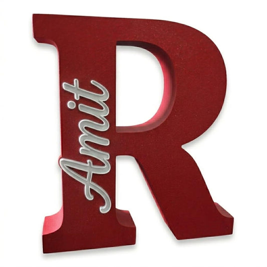 Personalised Name Letter Standing Sign Custom Table Decor | 3D Printed Alphabet Sign 16x14x2cm | Modern Home Room Decoration | Nursery Bedroom Office Wedding Gift Showpiece (Purple_Gourav)