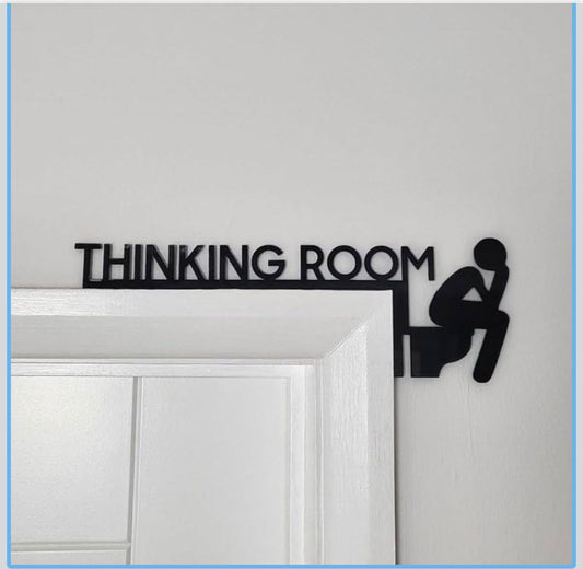 Thinking Room Funny Bathroom Door Sign -Plastic Rust-Resistant Decor with Humorous Quotes | Black & white Matte Bathroom Signs for Restroom | 13.8''x3.2'' Unique Toilet Door Topper Decor pack of 2 (Black)
