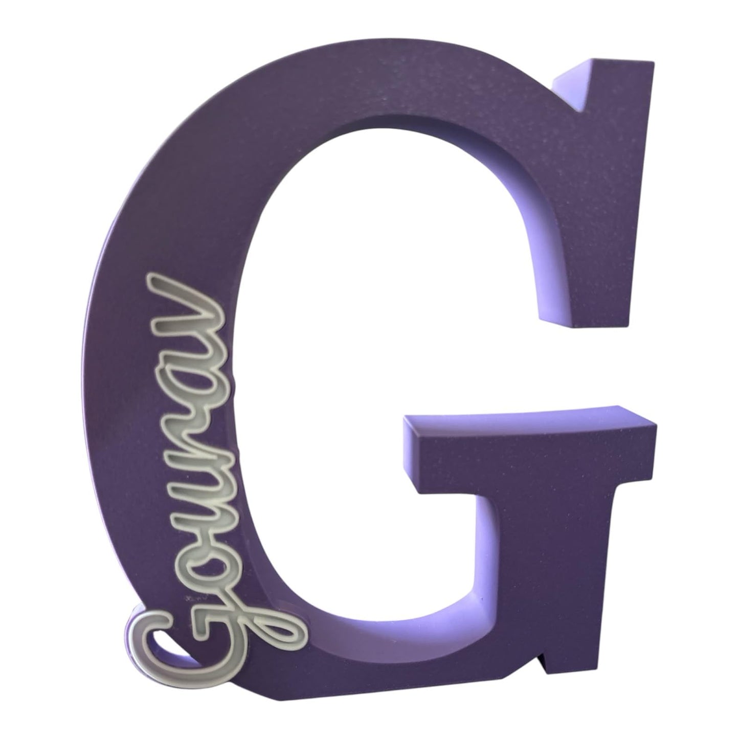 Personalised Name Letter Standing Sign Custom Table Decor | 3D Printed Alphabet Sign 16x14x2cm | Modern Home Room Decoration | Nursery Bedroom Office Wedding Gift Showpiece (Purple_Gourav)