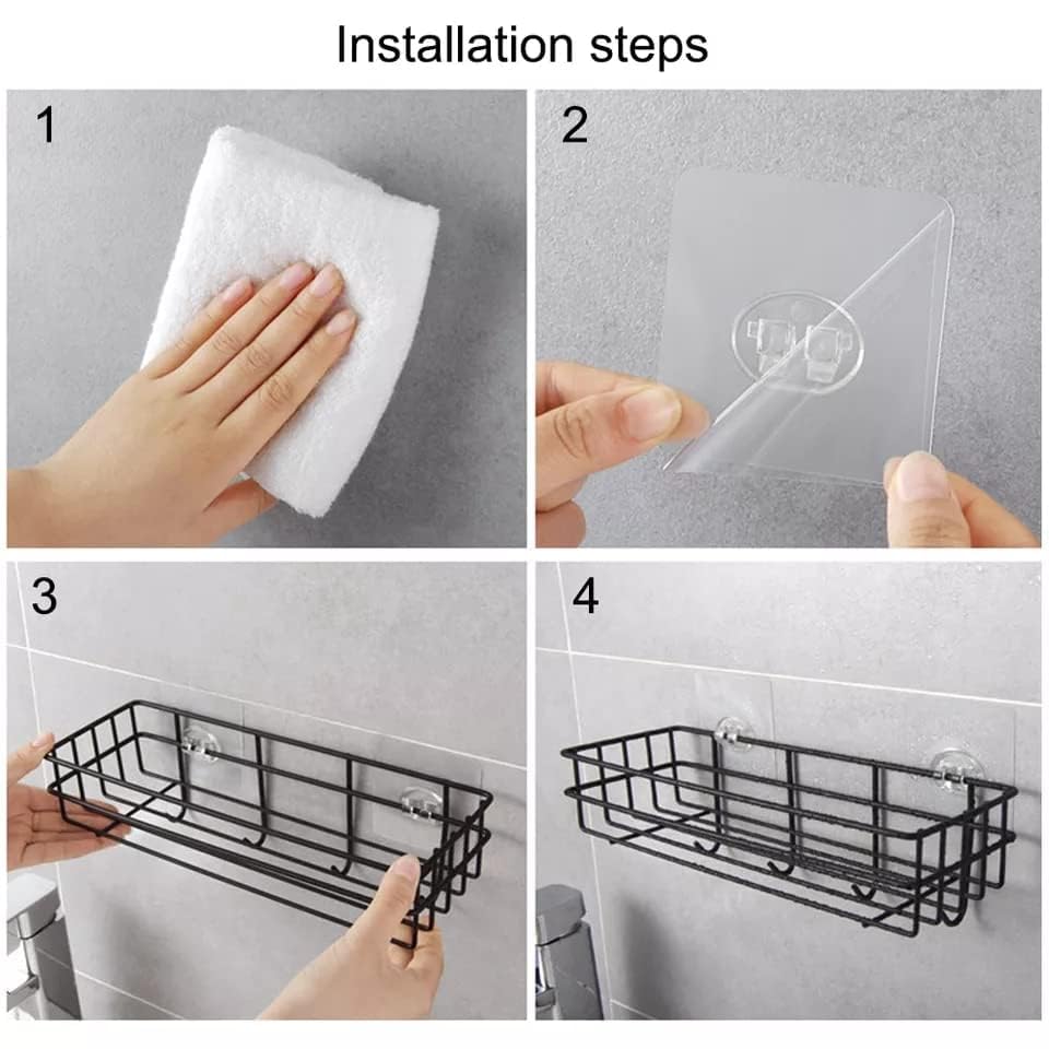 Kozykit Trends Bathroom Rack self with 4 Hooks to Hang Towel and More Hanging Items Stainless Steel, Iron Wall Shelf (Number of Shelves - 2, Black)